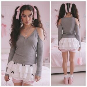 Guess M Vintage Y2K Coquette Indie Sleeze Grunge Ribbed Cold Shoulder Knit Top